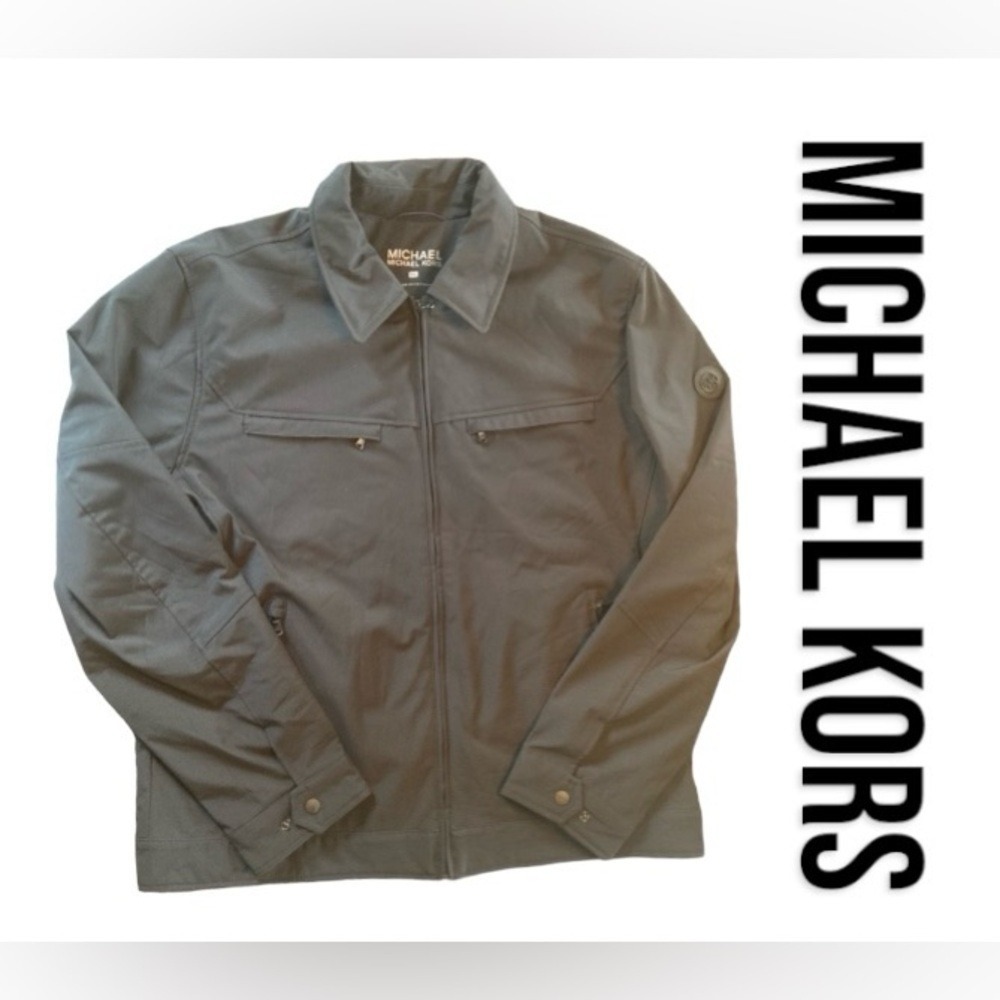 Michael Kors Mens Full Zip Windbreaker Jacket Charcoal Grey XL MK Logo Patch